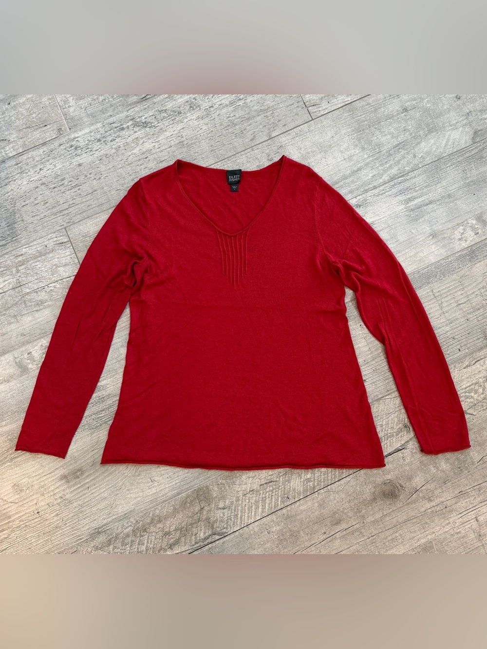 Eileen Fisher Quiet Luxury Silk/Cashmere Scarlet V-Neck Long Sleeve Knit Sz L